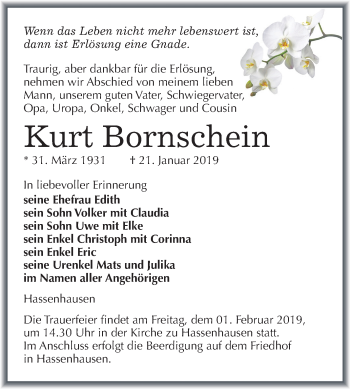 Traueranzeige von Kurt Bornschein von Mitteldeutsche Zeitung