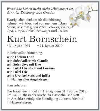 Traueranzeige von Kurt Bornschein von WVG - Wochenspiegel NMB / WSF / ZTZ