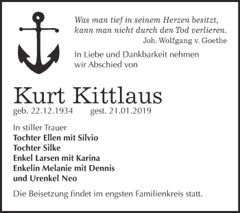 Traueranzeige von Kurt Kittlaus von WVG - Wochenspiegel Wittenberg