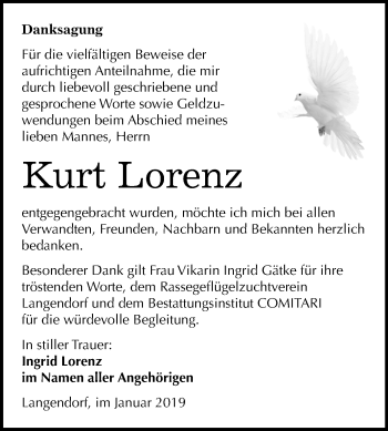 Traueranzeige von Kurt Lorenz von Mitteldeutsche Zeitung