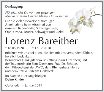 Traueranzeige von Lorenz Bareither von Mitteldeutsche Zeitung
