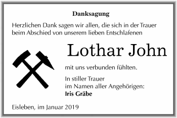 Traueranzeige von Lothar John von Wochenspiegel Mansfelder Land