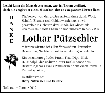 Traueranzeige von Lothar Pützschler von Mitteldeutsche Zeitung Dessau-Roßlau