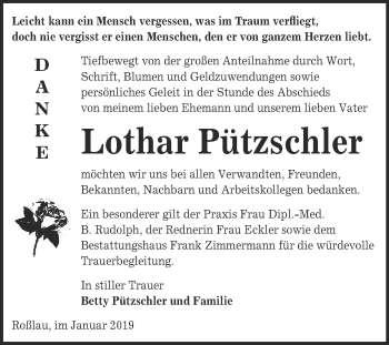 Traueranzeige von Lothar Pützschler von WVG - Wochenspiegel Dessau / Köthen
