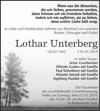 Traueranzeige von Lothar Unterberg von WVG - Wochenspiegel NMB / WSF / ZTZ