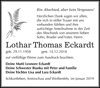 Traueranzeige von Lothar Thomas Eckardt von Mitteldeutsche Zeitung Weißenfels