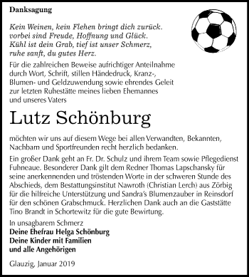 Traueranzeige von Lutz Schönburg von WVG - Wochenspiegel Dessau / Köthen