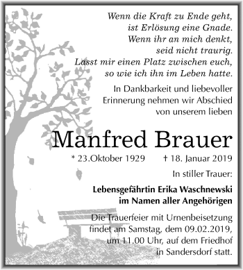 Traueranzeige von Manfred Brauer von Mitteldeutsche Zeitung Bitterfeld