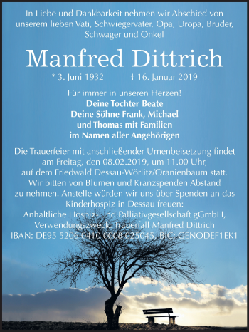 Traueranzeige von Manfred Dittrich von Mitteldeutsche Zeitung Bitterfeld