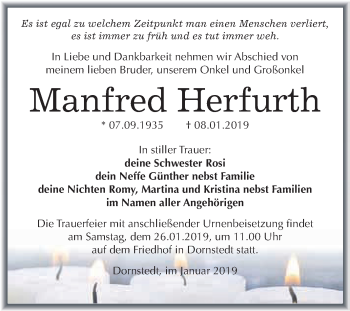 Traueranzeige von Manfred Herfurth von WVG - Wochenspiegel Merseburg