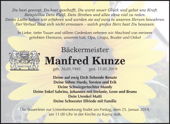 Traueranzeige von Manfred Kunze von Mitteldeutsche Zeitung Zeitz
