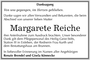 Traueranzeige von Margarete Reiche von Mitteldeutsche Zeitung