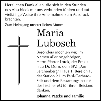 Traueranzeige von Maria Lubosch von Mitteldeutsche Zeitung