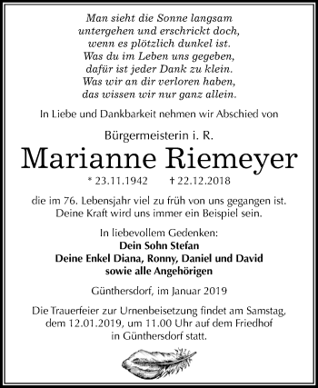 Traueranzeige von Marianne Riemeyer von Mitteldeutsche Zeitung Merseburg/Querfurt
