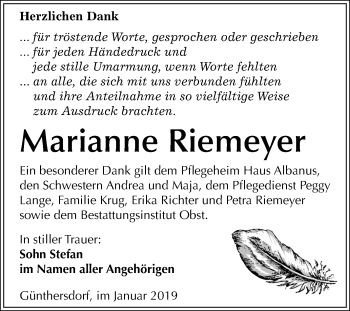 Traueranzeige von Marianne Riemeyer von Mitteldeutsche Zeitung Merseburg/Querfurt