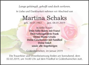 Traueranzeige von Martina Schaks von Mitteldeutsche Zeitung