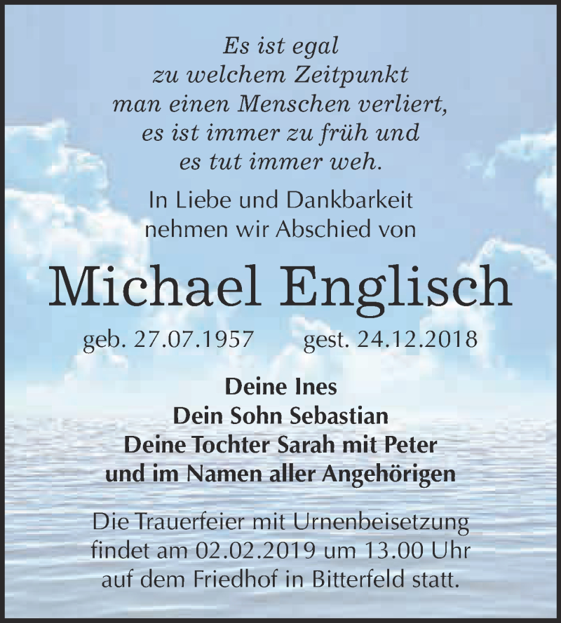  Traueranzeige für Michael Englisch vom 21.01.2019 aus WVG - Wochenspiegel Bitterfeld