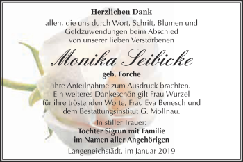 Traueranzeige von Monika Seibicke von WVG - Wochenspiegel Merseburg