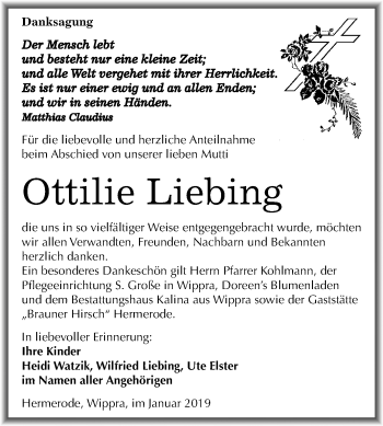 Traueranzeige von Ottilie Liebing von Mitteldeutsche Zeitung