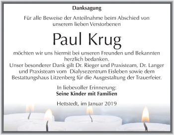 Traueranzeige von Paul Krug von Mitteldeutsche Zeitung