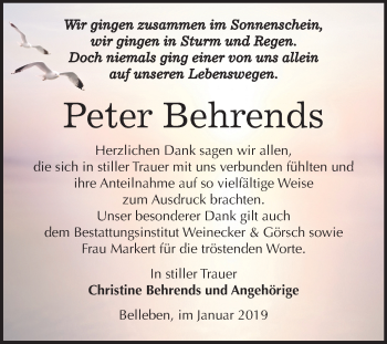 Traueranzeige von Peter Behrends von Mitteldeutsche Zeitung Bernburg
