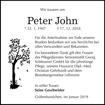 Traueranzeige von Peter John von Mitteldeutsche Zeitung