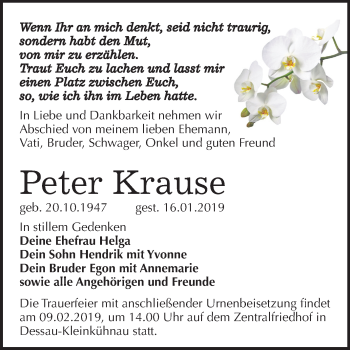 Traueranzeige von Peter Krause von Mitteldeutsche Zeitung Dessau-Roßlau