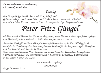Traueranzeige von Peter Fritz Gängel von Mitteldeutsche Zeitung