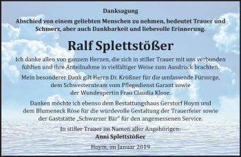 Traueranzeige von Ralf Splettstößer von Mitteldeutsche Zeitung Aschersleben