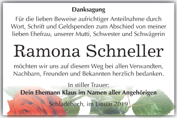 Traueranzeige von Ramona Schneller von Mitteldeutsche Zeitung Merseburg/Querfurt