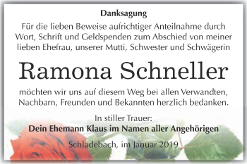 Traueranzeige von Ramona Schneller von Super Sonntag Merseburg