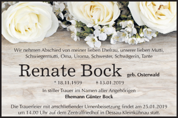 Traueranzeige von Renate Bock von Mitteldeutsche Zeitung
