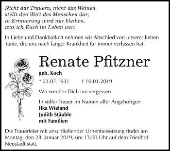 Traueranzeige von Renate Pfitzner von Mitteldeutsche Zeitung Halle/Saalkreis