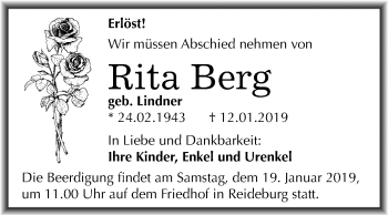Traueranzeige von Rita Berg von Mitteldeutsche Zeitung Halle/Saalkreis