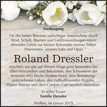Traueranzeige von Roland Dressler von Mitteldeutsche Zeitung Bitterfeld