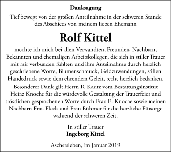Traueranzeige von Rolf Kittel von Mitteldeutsche Zeitung Aschersleben