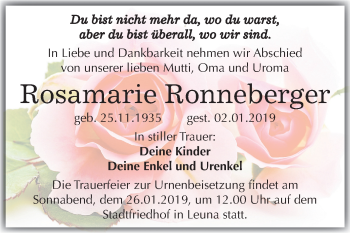 Traueranzeige von Rosamarie Ronneberger von Mitteldeutsche Zeitung Merseburg/Querfurt