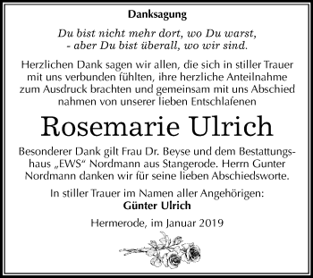 Traueranzeige von Rosemarie Ulrich von Mitteldeutsche Zeitung