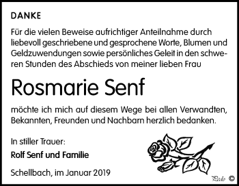 Traueranzeige von Rosmarie Senf von Super Sonntag Zeitz