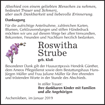 Traueranzeige von Roswitha Strube von Mitteldeutsche Zeitung Aschersleben
