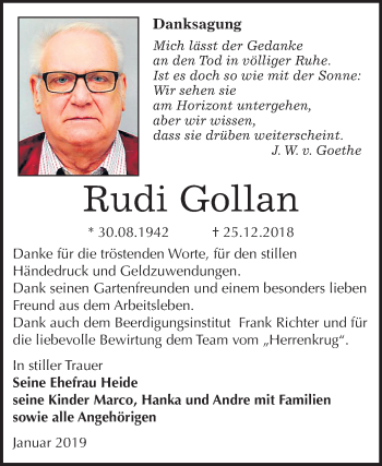 Traueranzeige von Rudi Gollan von Mitteldeutsche Zeitung Sangerhausen