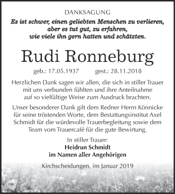 Traueranzeige von Rudi Ronneburg von WVG - Wochenspiegel NMB / WSF / ZTZ