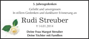 Traueranzeige von Rudi Streuber von Super Sonntag Dessau / Köthen