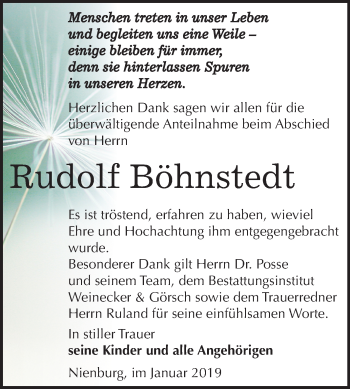 Traueranzeige von Rudolf Böhnstedt von Mitteldeutsche Zeitung Bernburg