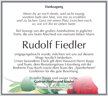 Traueranzeige von Rudolf Fiedler von Mitteldeutsche Zeitung