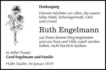 Traueranzeige von Ruth Engelmann von Mitteldeutsche Zeitung Halle/Saalkreis