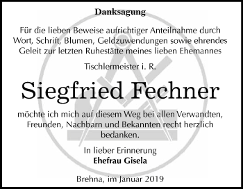 Traueranzeige von Siegfried Fechner von WVG - Wochenspiegel Bitterfeld