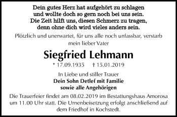 Traueranzeige von Siegfried Lehmann von Mitteldeutsche Zeitung Dessau-Roßlau
