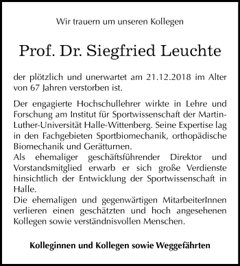 Traueranzeige von Siegfried Leuchte von Mitteldeutsche Zeitung Halle/Saalkreis