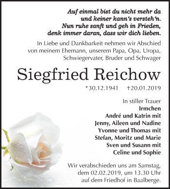 Traueranzeige von Siegfried Reichow von Mitteldeutsche Zeitung Bernburg